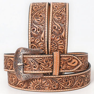 BAR H EQUINE Sunflower Floral Hand Carved Western Fashion Premium Leather Men And Women Belt Brown